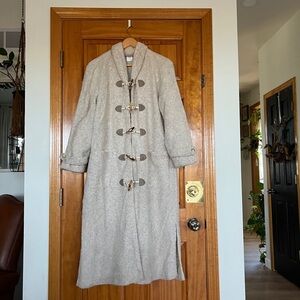 Coldwater Creek Long Duster Coat Teddy Sherpa Small Petite Oatmeal Wood Toggles